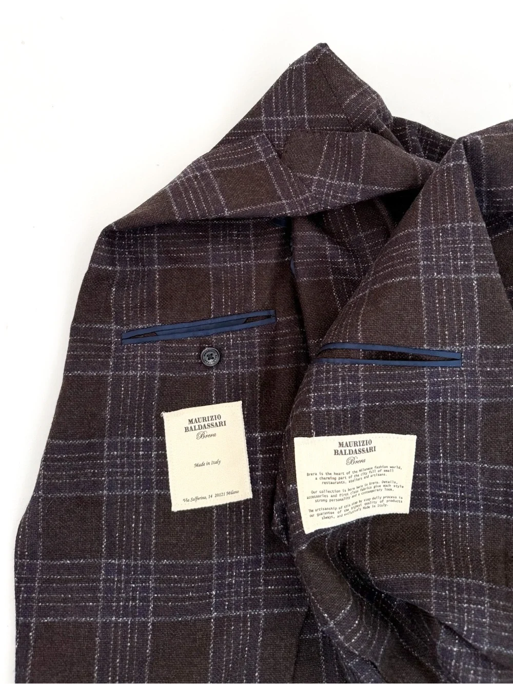 New Maurizio Baldassari Italian Wool Plaid Sport Coat Blazer Men's Brown Blue 40